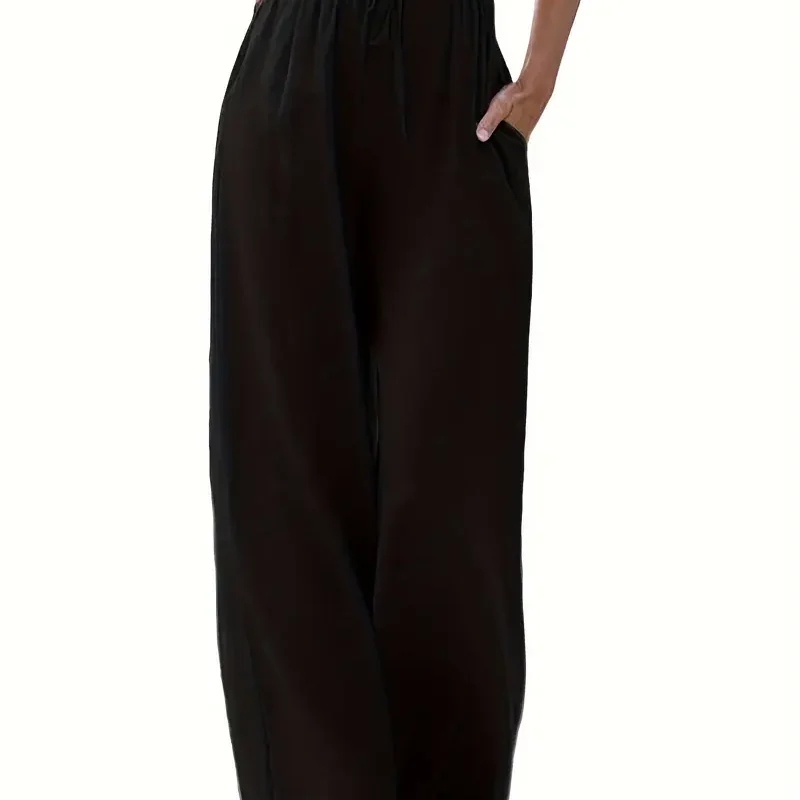 Wide Leg Linen Pants For Women Summer Flowy High Waisted Beach Palazzo Trousers