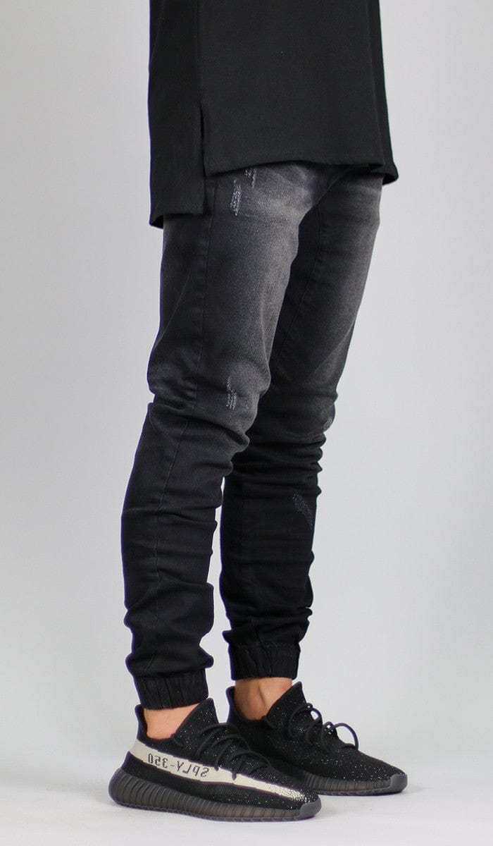 Black Drop Crotch Denim Joggers - Image 11