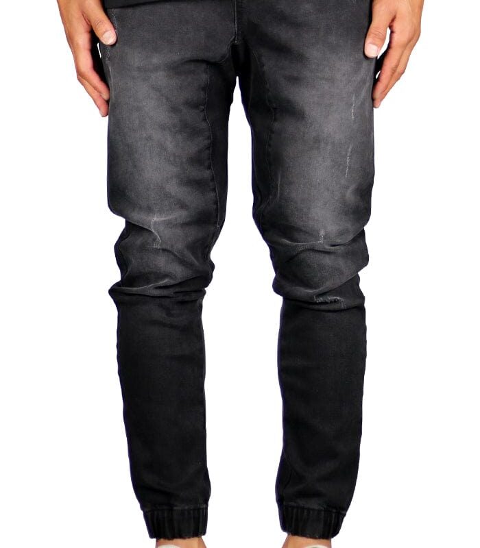 Black Drop Crotch Denim Joggers