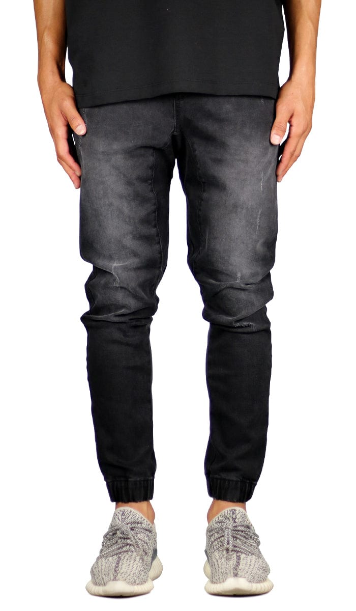 Black Drop Crotch Denim Joggers