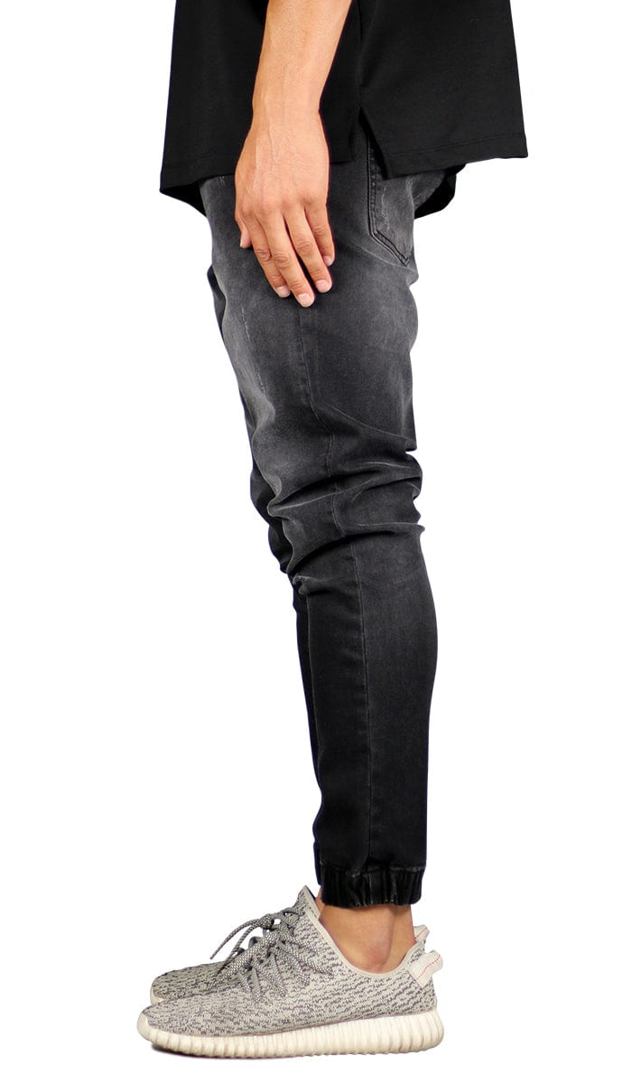 Black Drop Crotch Denim Joggers - Image 3