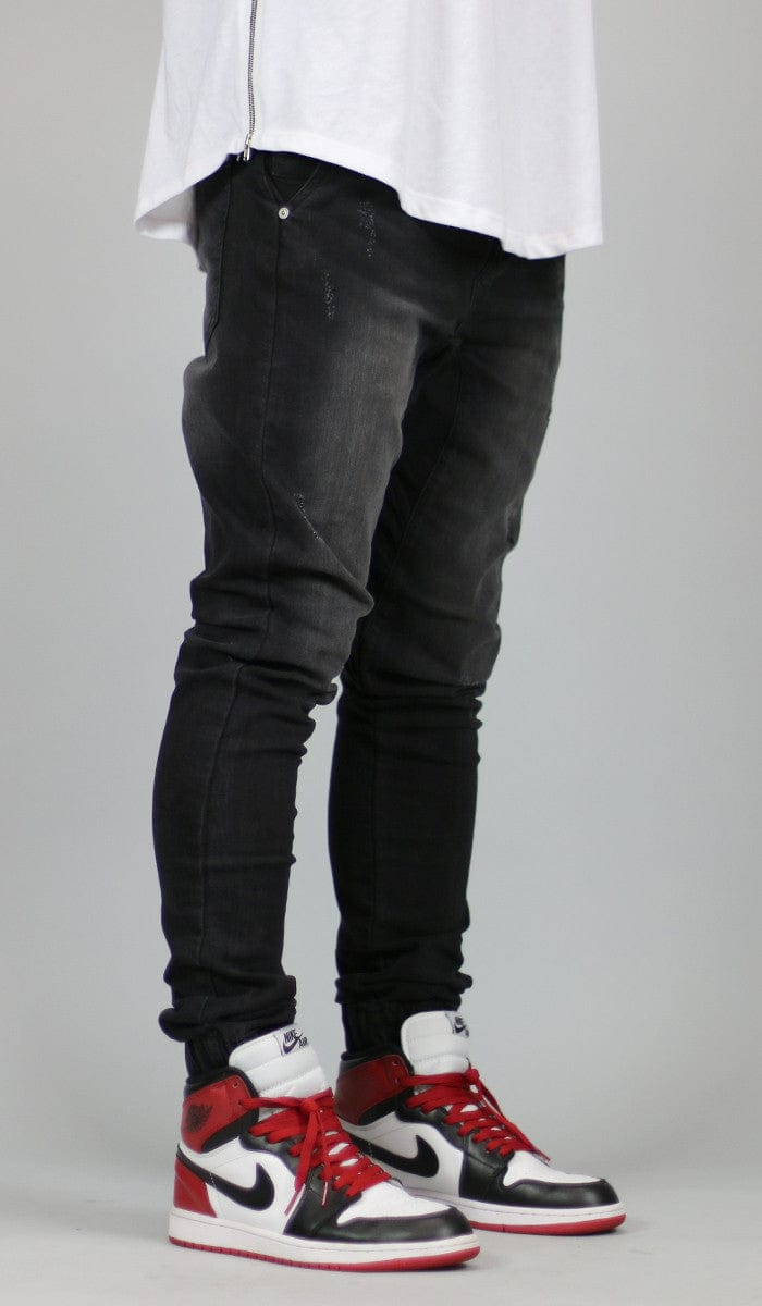 Black Drop Crotch Denim Joggers - Image 9
