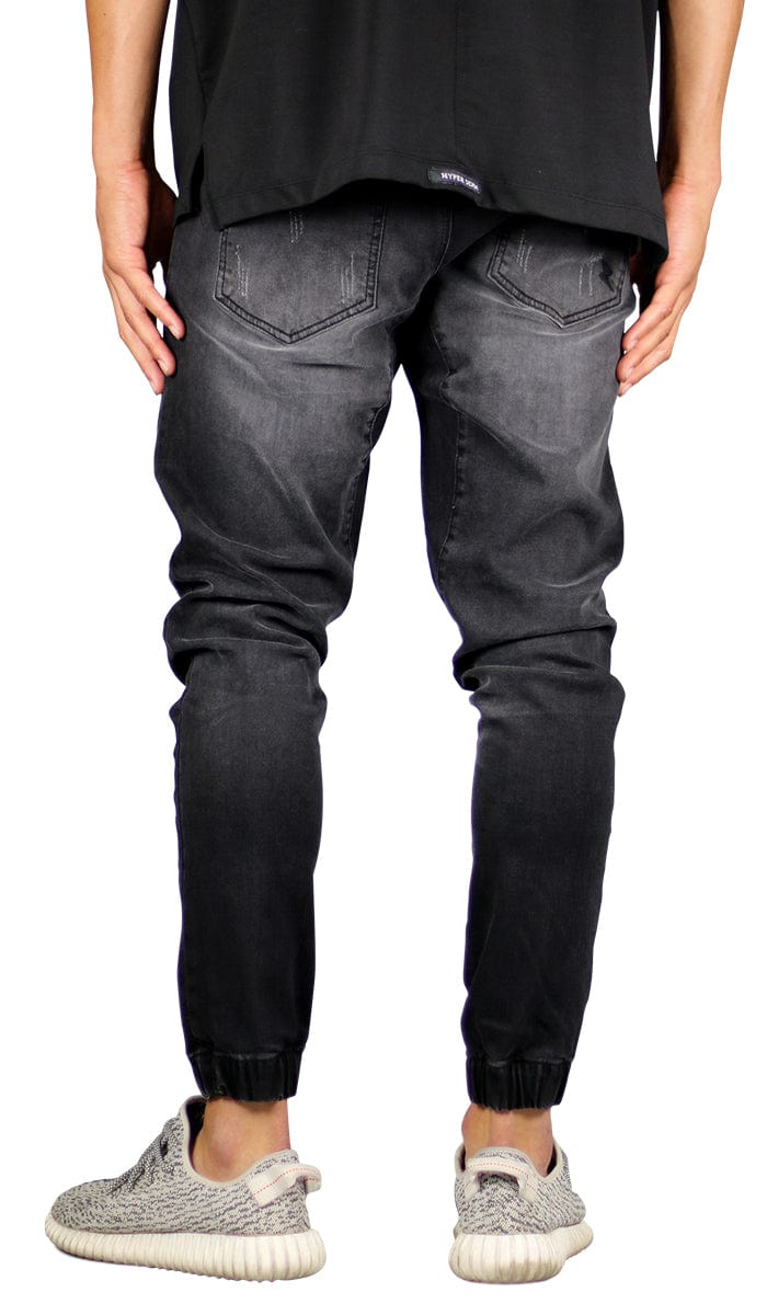 Black Drop Crotch Denim Joggers - Image 4