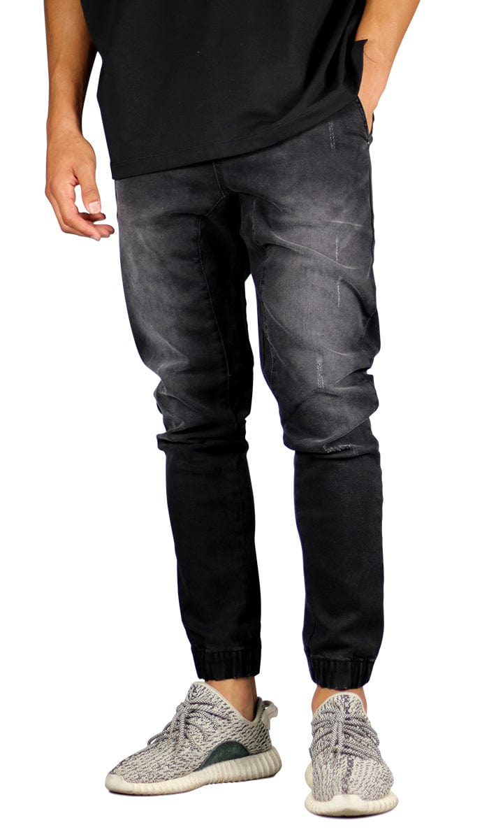 Black Drop Crotch Denim Joggers - Image 5