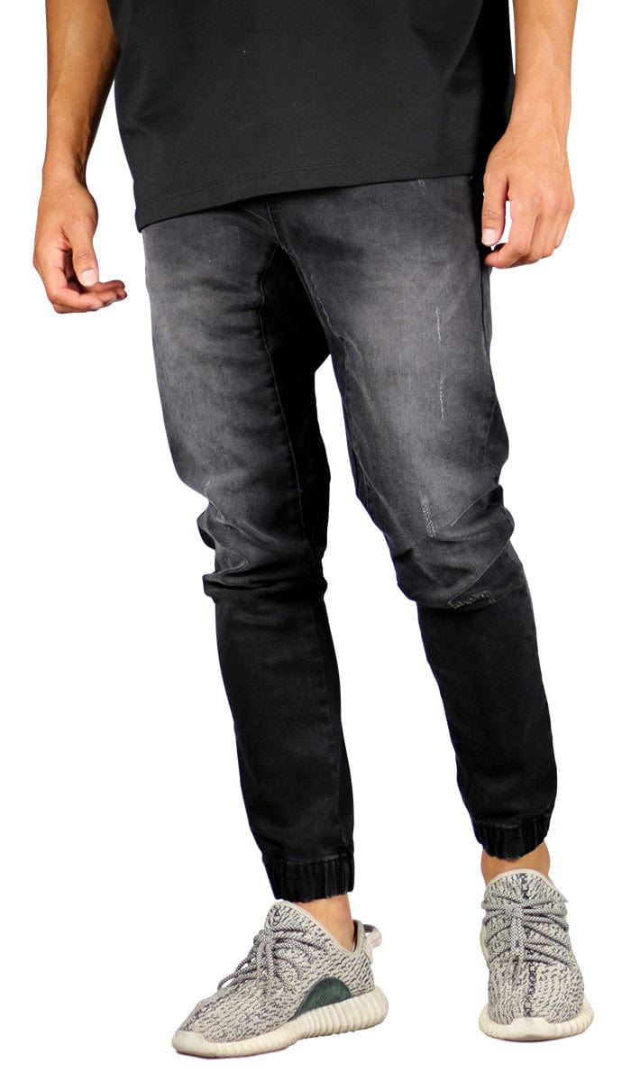Black Drop Crotch Denim Joggers - Image 7