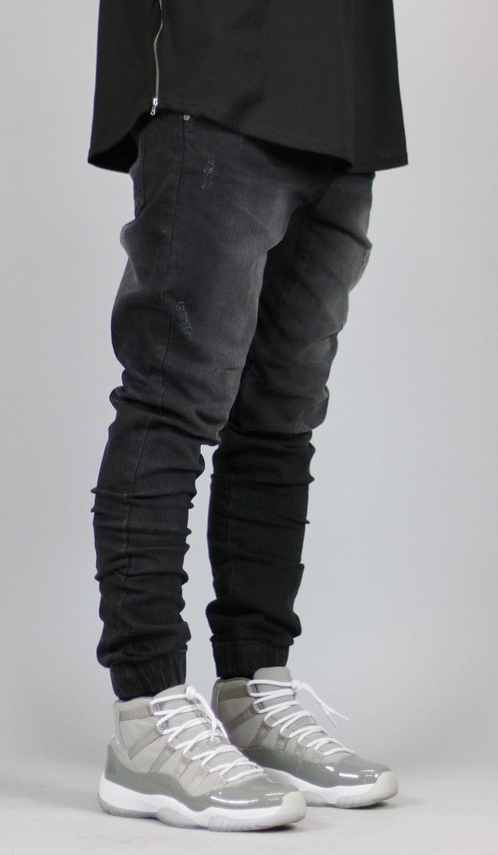 Black Drop Crotch Denim Joggers - Image 8