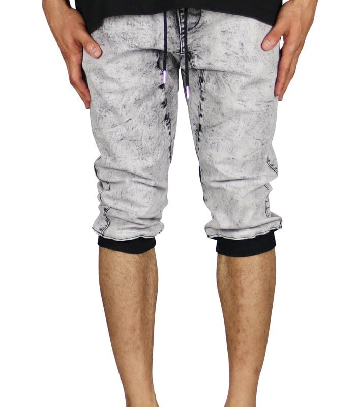 Acid Black Denim Jogger Shorts