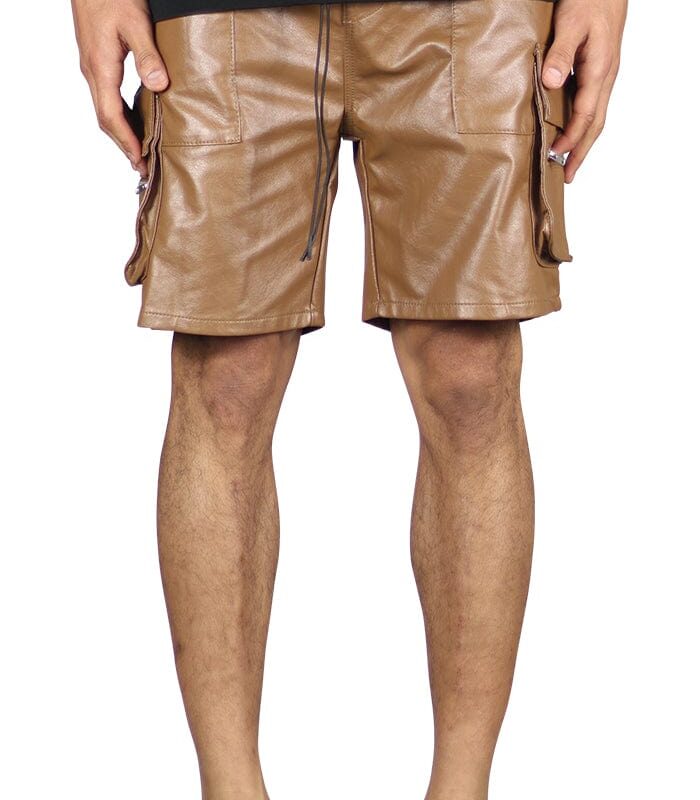 Brown Leather Cargo Shorts