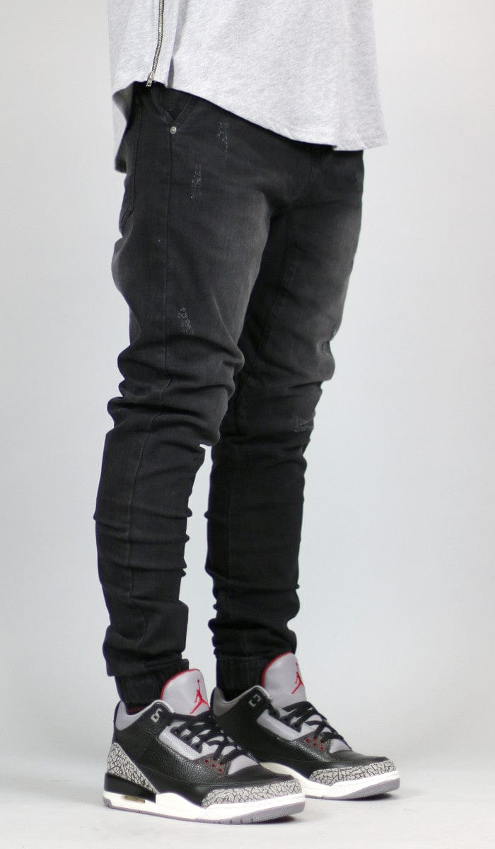 Black Drop Crotch Denim Joggers - Image 10