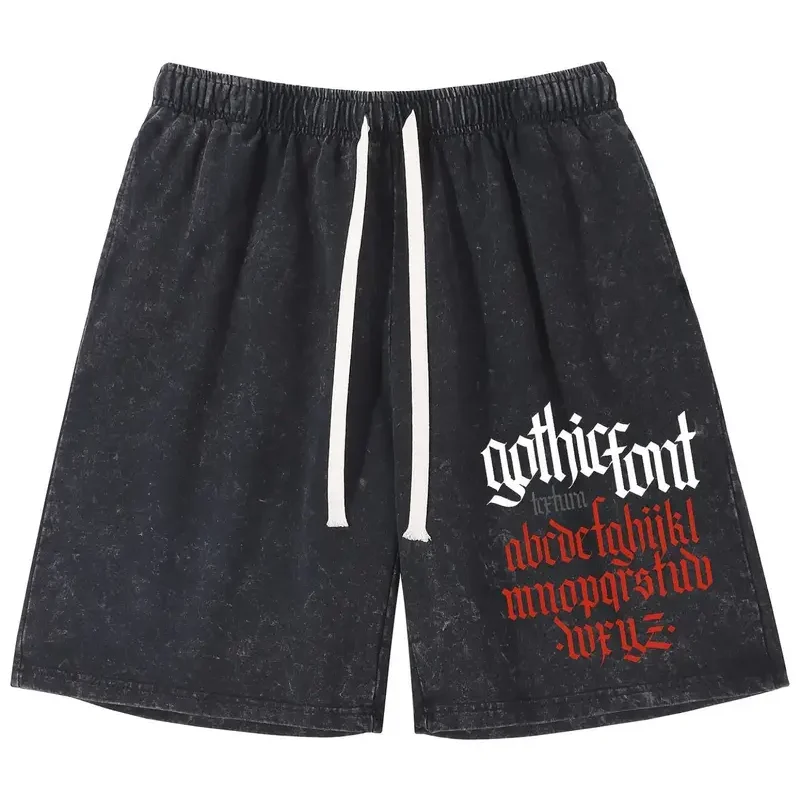 90G Washed Shorts, Unique Letter Combination Summer Men'S